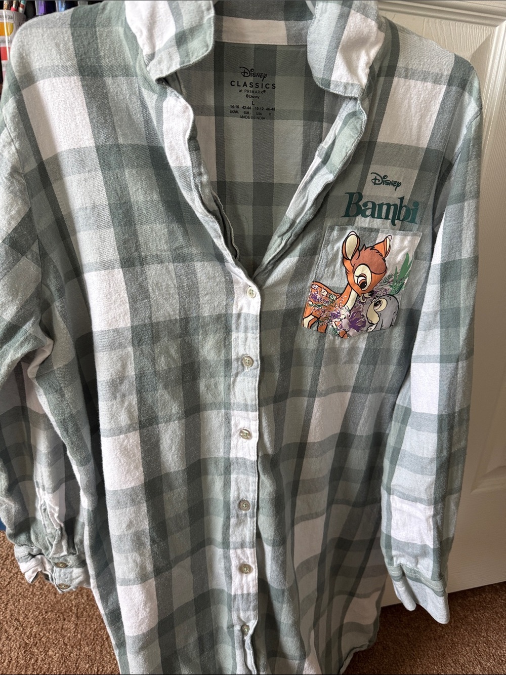 Primark Disney Bambi Plaid Button-Down Shirt - Green & White